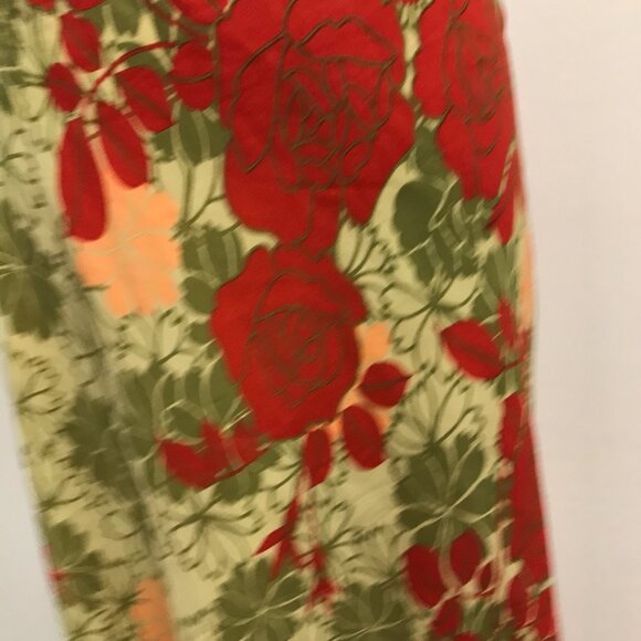 Harari red peach green floral silk midi skirt XL made in USA vintage - Picture 5 of 6